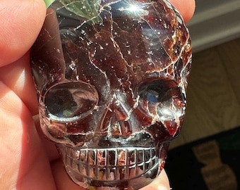Leandro De Souza Gorgeous Garnet Palm Crystal Skull