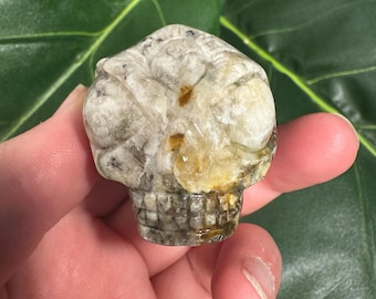 Leandro De Souza Triphylite With Garnet Crystal Alien Skull