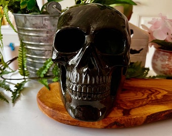 Insane Hollow Golden Sheen Obsidian Skull, Huge