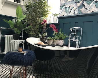 Mongolian Sheepskin / Tibetan Lamb DARK BLUE Upholstered Stool - HANDMADE  - 20 other colours available separate listing