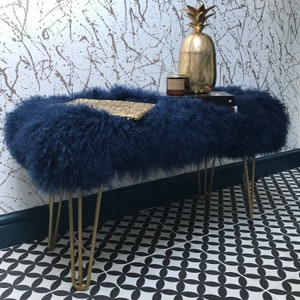 Bench - DARK BLUE Mongolian upholstered -  HANDMADE - Free P & P -  available in other colours