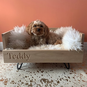 Beautiful, Personalised, Hand Crafted Dog Bed - choose from Oak or Walnut