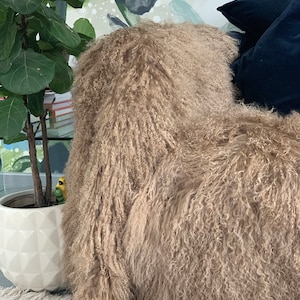 CARAMEL genuine Mongolian Sheepskin Throw / Rug (Tibetan lamb)  - Free Shipping -  available in 20 other colours