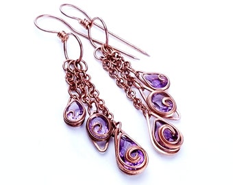 Wire Wrap Amethyst Earrings Tutorial - Copper Wire (PDF Pattern)