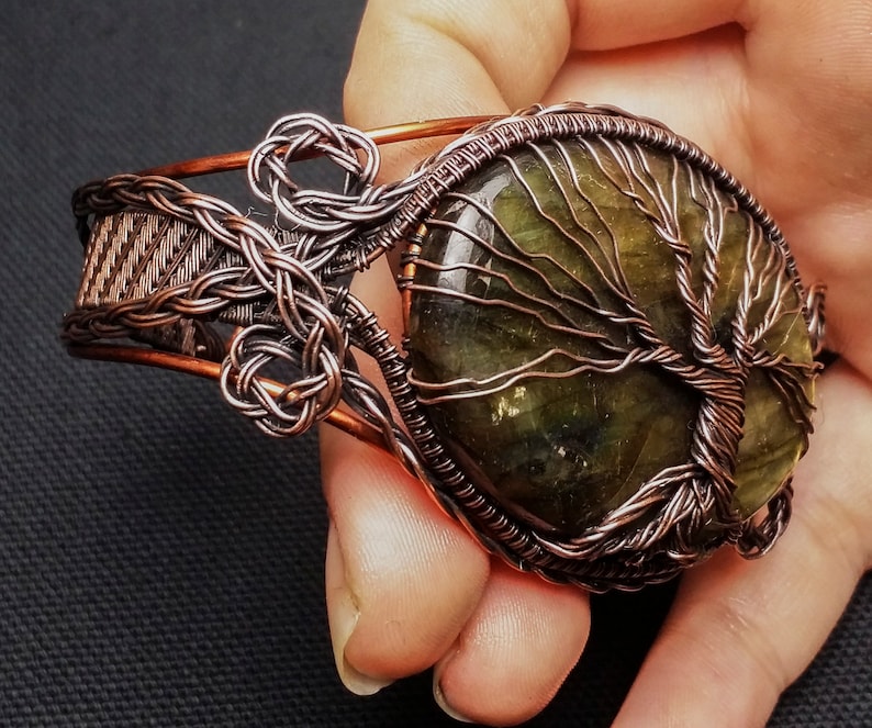 Wire Wrapped Bracelet Tutorial Tree of Life Cuff Bangle Copper Braided Woven Twisted Weaving Wrapped Wrap Making How To Kit DIY PDF Pattern