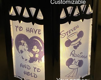 Mickey and Minnie Wedding Inspired mini lantern. - Customizable!