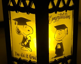 Charlie Brown and Snoopy Graduation Battery-Operated Plastic mini Lantern- Customizable