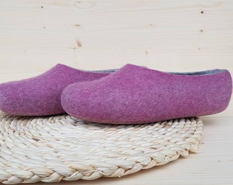 Vilten vilten wol pantoffels, huisschoenen, minimalistische pantoffels voor vrouwen, handgemaakte milieuvriendelijke wol