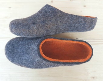 Organic footwear, Handmade felted slippers from natural wool - grey  felt slippers Felt slippers in gray, felted wool clogs, christmas gift