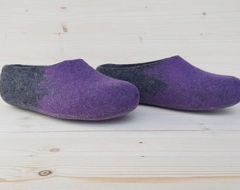 Handmade eco friendly felted slippers from natural wool - grey