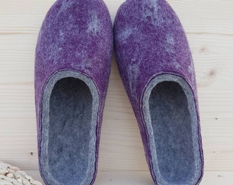 Handmade eco friendly felted slippers from natural wool - grey womens felt slippers - christmas gift