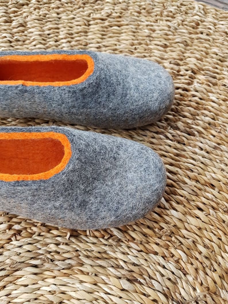 Handmade Eco Friendly Felted Slippers From Natural Wool Grey Etsy