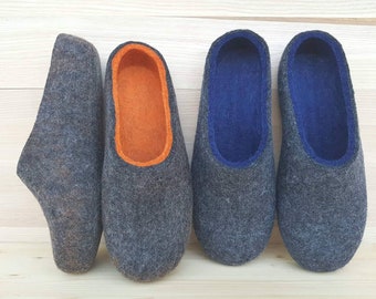 Handmade eco friendly felted slippers from natural wool - grey  felt slippers Felt slippers in gray, felted wool clogs, christmas gift