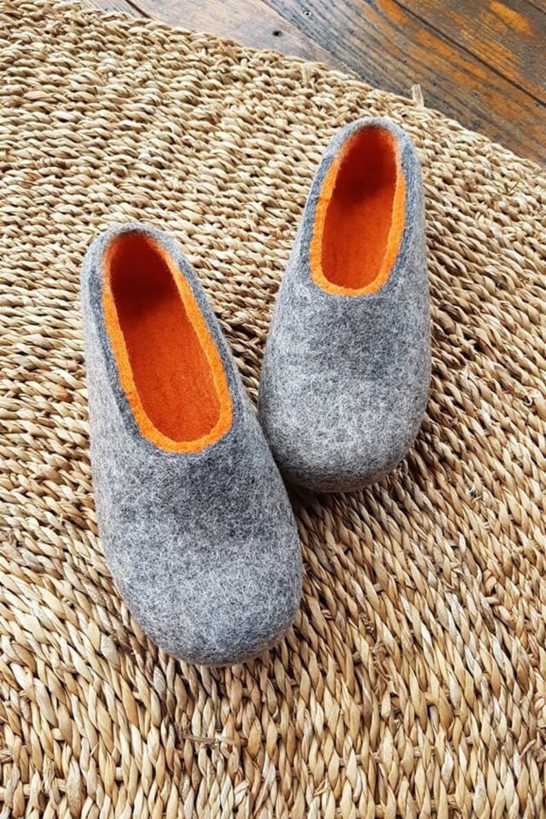 Handmade Eco Friendly Felted Slippers From Natural Wool Grey Womens