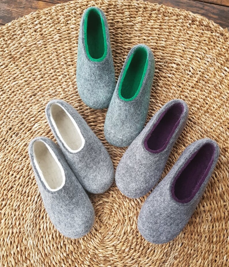 Handmade eco friendly felted slippers from natural wool grey Etsy