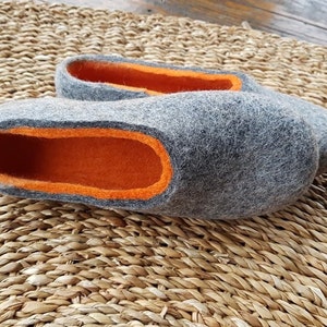 Handmade eco friendly felted slippers from natural wool - grey womens felt slippers