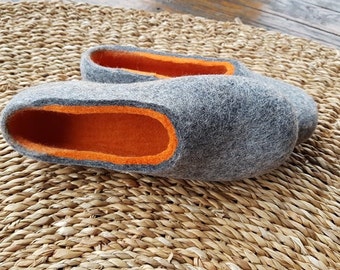 Handmade eco friendly felted slippers from natural wool - grey womens felt slippers