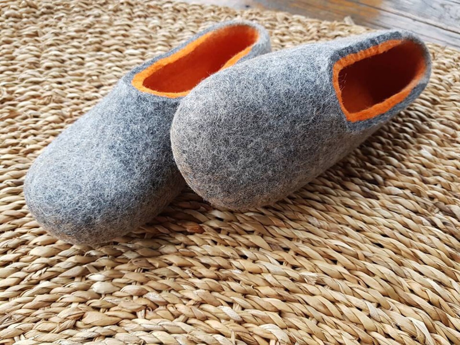 Handmade Eco Friendly Felted Slippers From Natural Wool Grey Womens