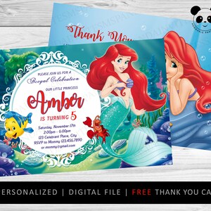 Carte Petite Sirène, Carte Princesse Ariel Disney, Carte de vœux Anniversaire de la Petite Sirène, Fête Disney Princesse Ariel + Carte de Remerciement
