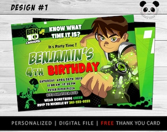 Spersonalizowane zaproszenie urodzinowe Ben10, kartka z podziękowaniami (plik do druku cyfrowego)
