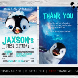Invitación Happy Feet, Cumpleaños Happy Feet, Fiesta Happy Feet, Invitaciones Happy Feet, Imprimibles Happy Feet, Tarjeta de agradecimiento Happy Feet Eric