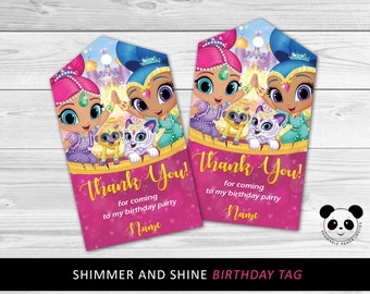 Etykiety z podziękowaniami urodzinowymi Shimmer and Shine (do druku cyfrowego)
