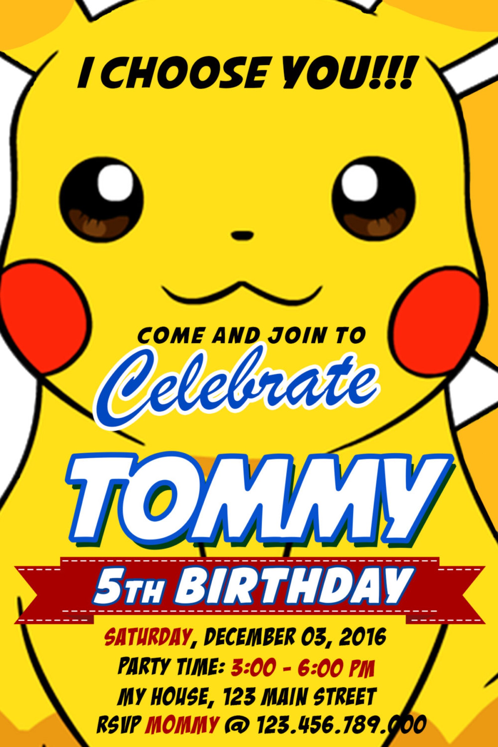 Pokemon Invitations Pikachu Invitation Pokemon Birthday Etsy