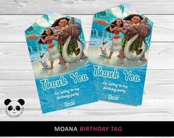 Etykiety z podziękowaniami urodzinowymi Moana, spersonalizowane etykiety na upominki (do druku cyfrowego)