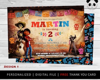 Zaproszenie urodzinowe Coco, Dia De Los Muertos, spersonalizowane zaproszenie (cyfrowe)