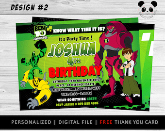 Spersonalizowane zaproszenie urodzinowe Ben 10, kartka z podziękowaniami (do druku cyfrowego)
