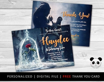 Zaproszenie urodzinowe z motywem Pięknej i Bestii, zaproszenie z motywem Księżniczki Belli (plik do druku cyfrowego)