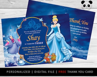 Zaproszenie urodzinowe Kopciuszka, przyjęcie księżniczki (do druku cyfrowego)