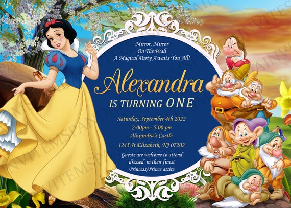 白雪姫と七人の小人の誕生日招待状、白雪姫の招待状、白雪姫の誕生日