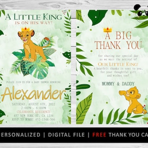 Lion King Baby Shower or Birthday Invites, A Little King Baby Birthday Invitation, Simba Baby Shower Invite, Lion Baby, Jungle Baby Shower