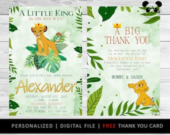 Lion King Baby Shower or Birthday Invites, A Little King Baby Birthday Invitation, Simba Baby Shower Invite, Lion Baby, Jungle Baby Shower