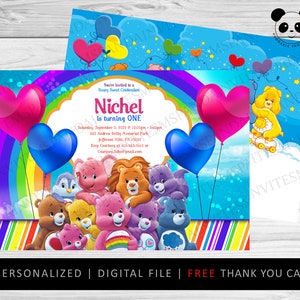 Care Bears Invitations, Care Bears Birthday Invitations, CareBears Invitation, Care Bears Party Invitation, Care Bears Birthday