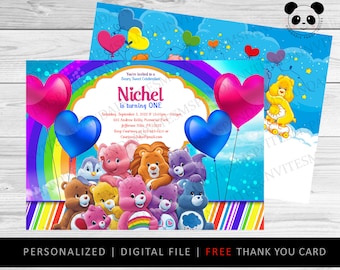 Care Bears Invitations, Care Bears Birthday Invitations, CareBears Invitation, Care Bears Party Invitation, Care Bears Birthday