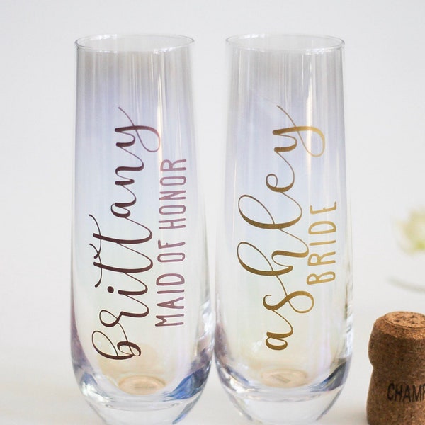 Personalized Bridal Party DECALS | Bridesmaid | Maid of Honor | Bride| Groom Champagne Flute or Wine Glass Sticker|Wedding or Bachelorette