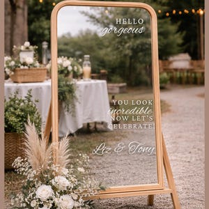 Wedding Mirror Decal, Custom Welcome Sign Sticker, Personalized Selfie Mirror Sign, Reception Entrance Decor, DIY Wedding Vinyl image 3