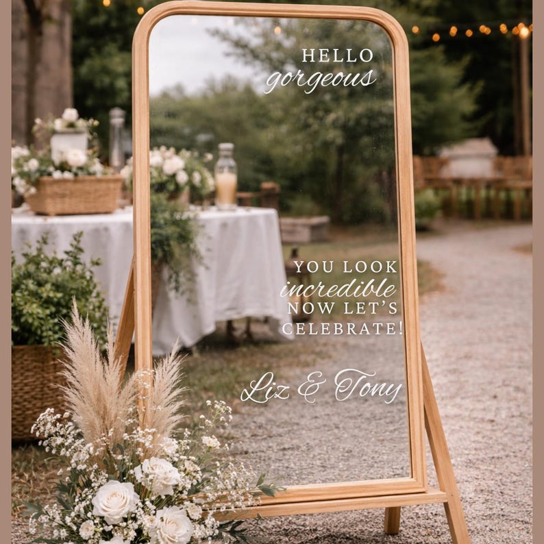 Wedding Mirror Decal, Custom Welcome Sign Sticker, Personalized Selfie Mirror Sign, Reception Entrance Decor, DIY Wedding Vinyl image 3