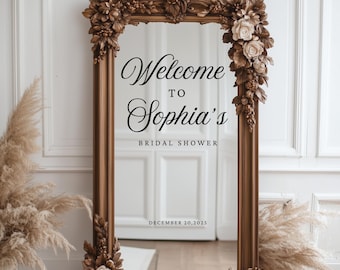 Personalized Bridal Shower Mirror Decal, Wedding Welcome Mirror Sign, Custom Vinyl Lettering Sticker, Engagement Party Decor