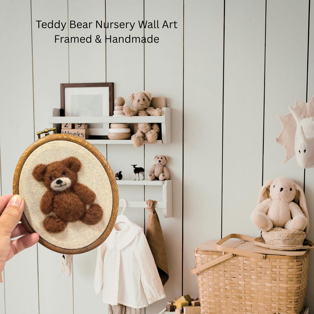 Handmade Teddy Bear Nursery Wall Art | Framed Rustic Baby Room Decor ...