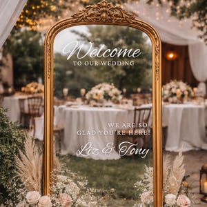 Wedding Mirror Decal, Custom Welcome Sign Sticker, Personalized Selfie Mirror Sign, Reception Entrance Decor, DIY Wedding Vinyl image 4