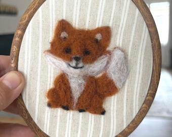 Needle Felted Fox Wall Art | Handmade Nursery Decor | Woodland Animal Hoop Art | Baby Shower Gift | Rustic Kids Room Wall Hanging