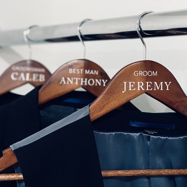 Mens Wedding Hanger | DECALS ONLYI Groom | Groomsman | Bridal Party | Diy |  PERSONALIZE Wedding Suit Hangers