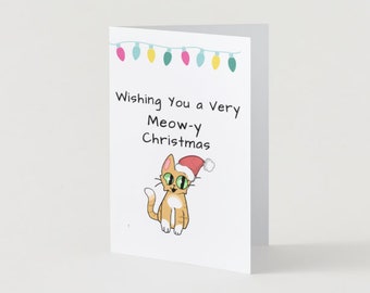 Christmas Card for Cat lovers | One of a kind Hand Drawn Orange Tabby |  Wish Someone a Meow-y Christmas