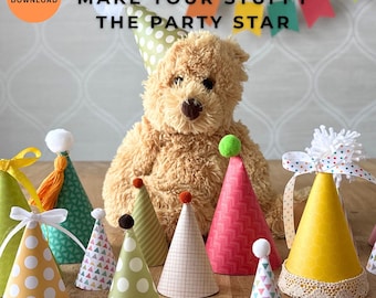 Stuffy Party Hat Template Printable | Stuffed Animal Birthday Hat DIY Pattern|Teddy Bear Party Hat Craft Download|4 pre-sized Templates
