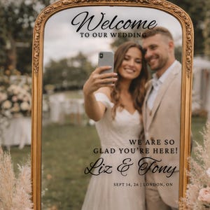 Wedding Mirror Decal, Custom Welcome Sign Sticker, Personalized Selfie Mirror Sign, Reception Entrance Decor, DIY Wedding Vinyl image 2