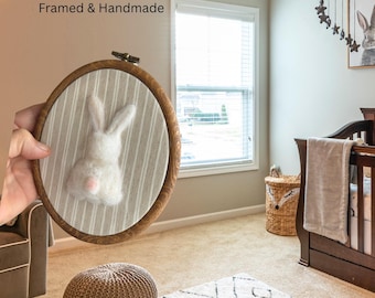 Handmade Bunny Nursery Wall Art | Framed Rustic Baby Room Decor | Woodland Farm Nursery | Baby Shower Gift