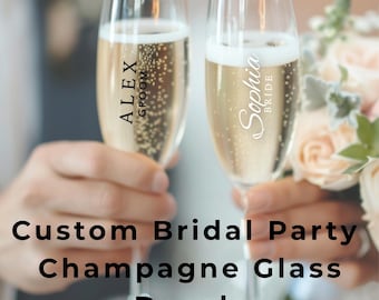 Bridal Party Champagne Glass Decals | Bride & Bridesmaid Name Stickers | Personalized Wedding Morning Glass Vinyl | Bachelorette Party Decor